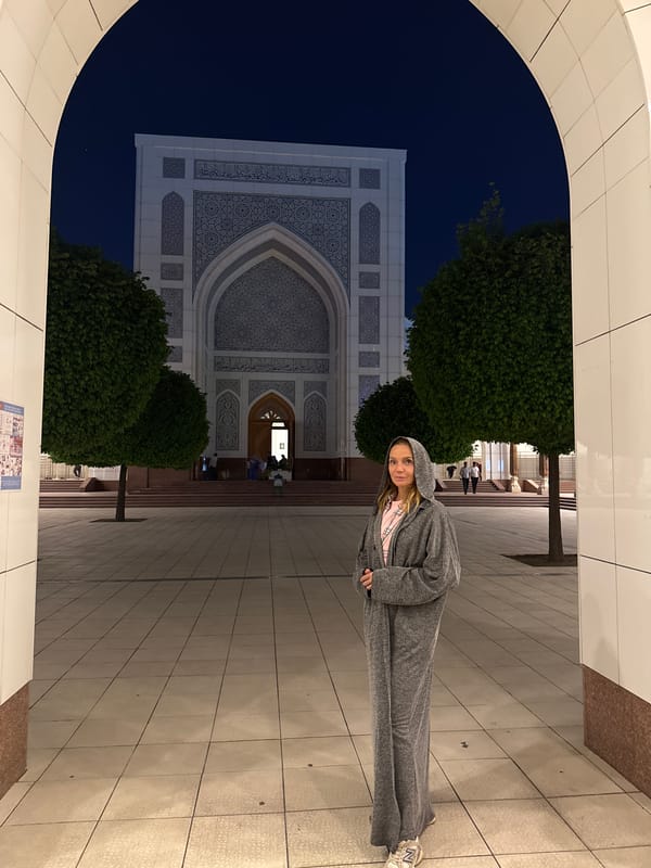 Evening visit documented at Tashkent's Khast Imam mosque complex