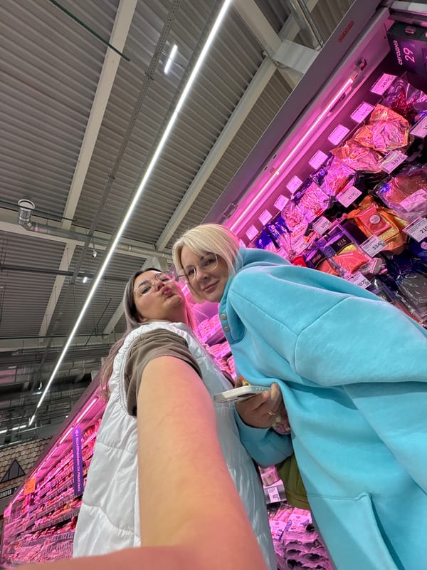 Women document casual shopping trip with selfies in Birobidzhan supermarket