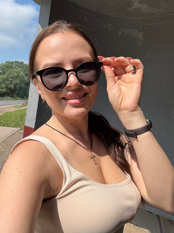 Woman takes morning selfie session in Rusalevka, Russia