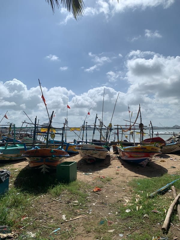 Morning scenes of Galle's fishing boats and street life