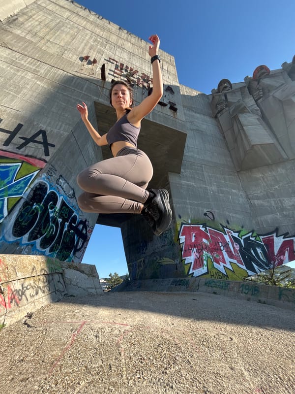 Early morning workout session at graffitied monument in Varna