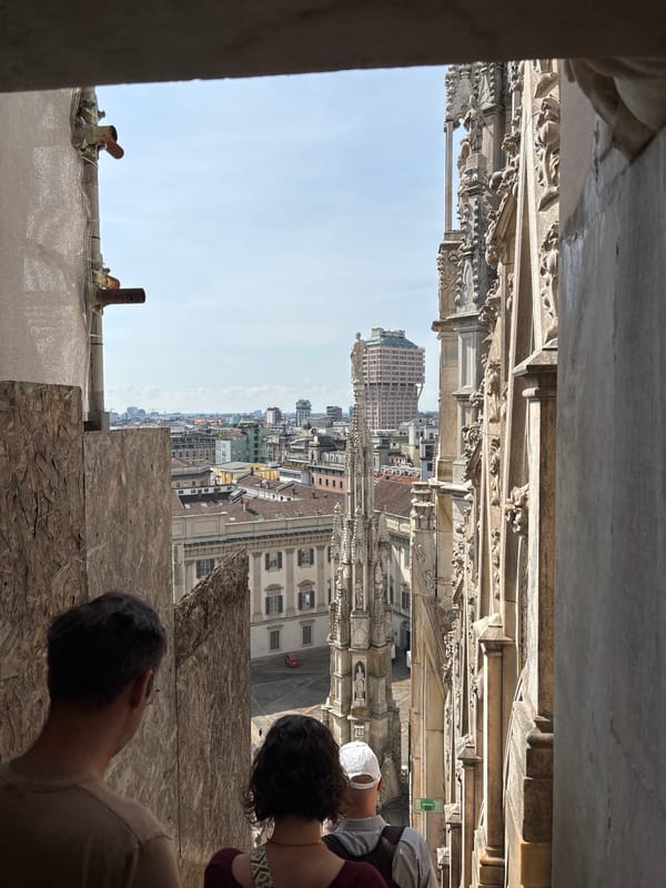 Tourist captures morning views from Milan Cathedral rooftop