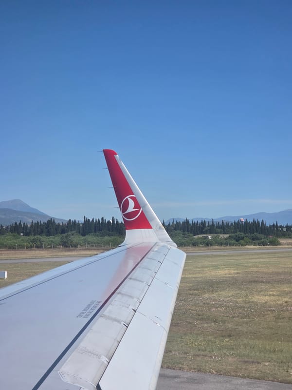 Turkish Airlines flight photographed over Mojanovići, Montenegro runway