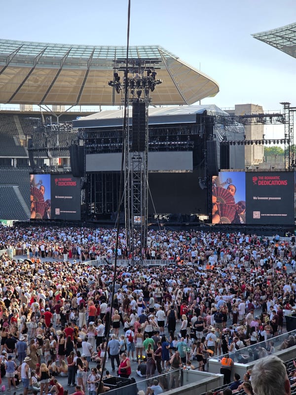 Packed stadium concert in Berlin on a summer afternoon