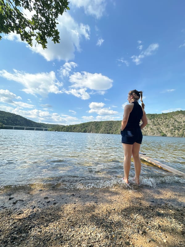 Kayaking and marina visit on a sunny lake day