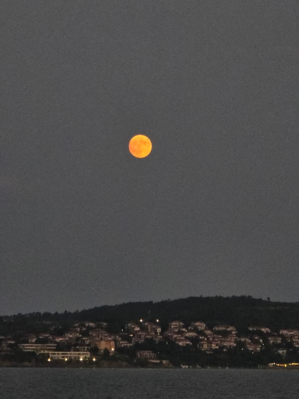 Full moon rising over Chernomorets on a quiet Black Sea evening