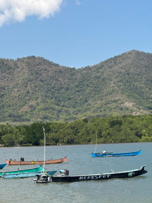 Boats docked at Kertasari waterfront in Indonesia