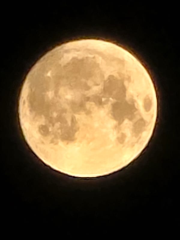 Full moon, multiple angles, craters and golden tone on display
