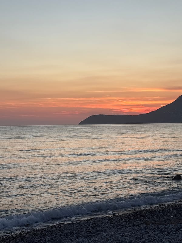 Sunset evening across Bar, Montenegro's coast and streets