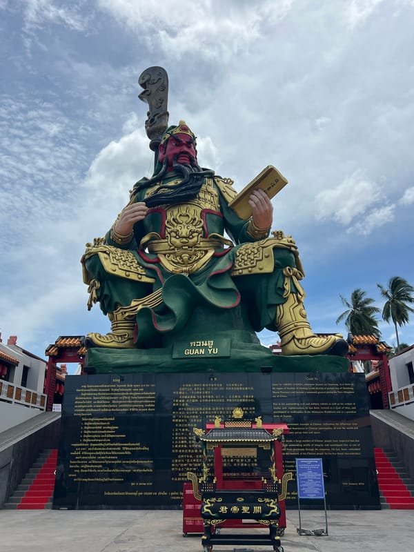 Guan Yu statue, green and gold, Ko Samui shrine