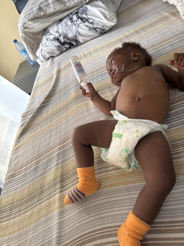 Baby with medical care observed at home in Nigeria