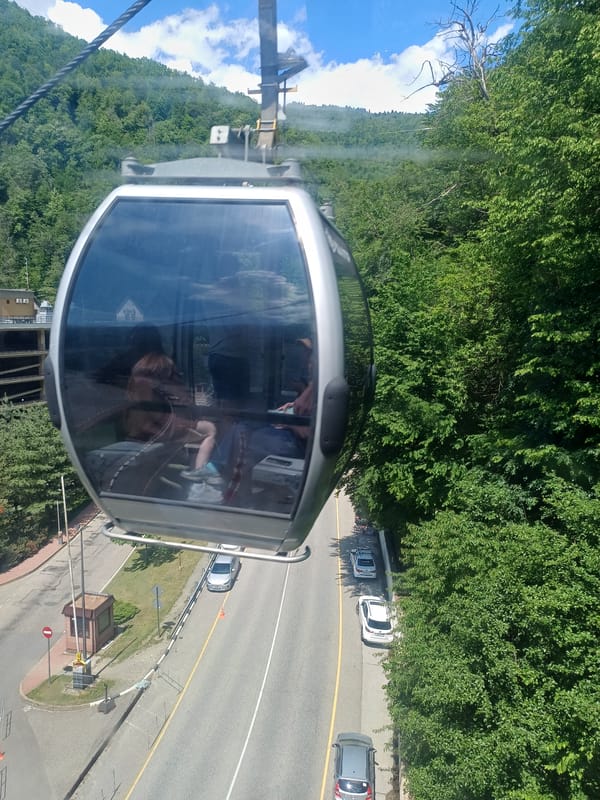 Gondola ride documented in Estosadok, Russia on sunny day