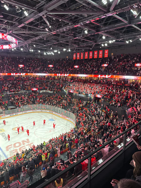 Hockey fans celebrate Avtomobilist Yekaterinburg game day in Russia