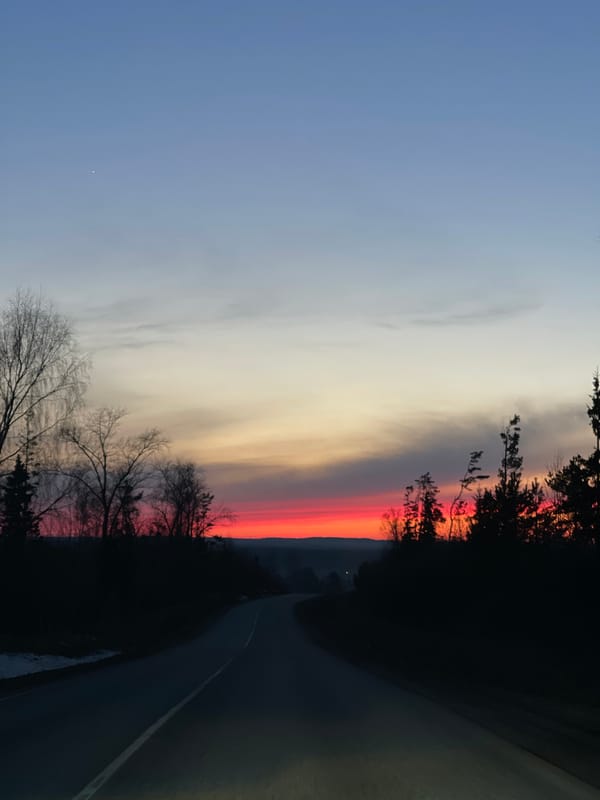 Twilight scene captured along road in Foki, Russia