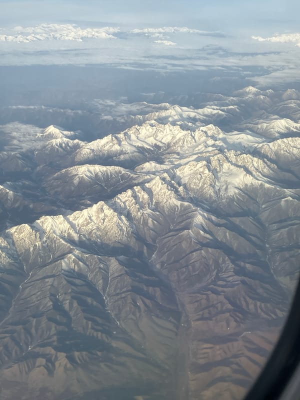 Aerial view captures snow-covered mountains near Wuwei, China
