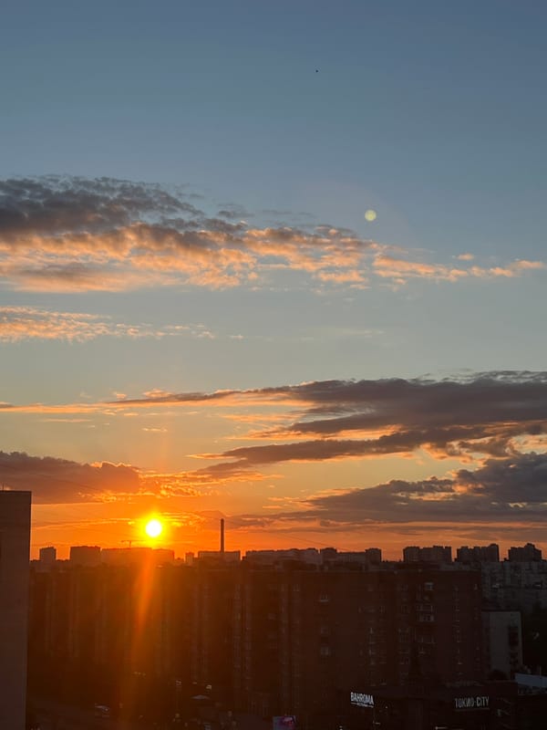 Sunset over a Russian city, shot from above