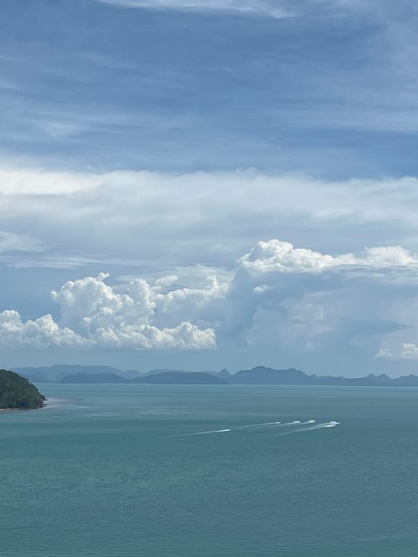 Morning at a Baan Thong Krut temple viewpoint overlooking the Gulf