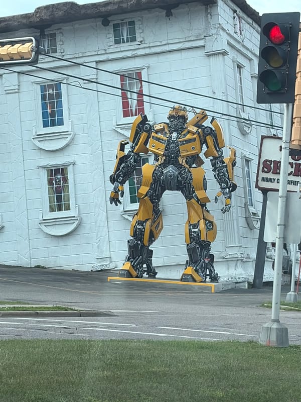 Life-size Bumblebee statue outside a Wisconsin Dells building