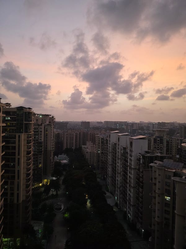Mumbai skyline photographed during twilight from elevated viewpoint