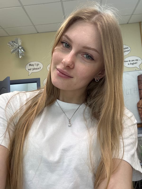 Woman takes selfies around Perm, Russia morning scene