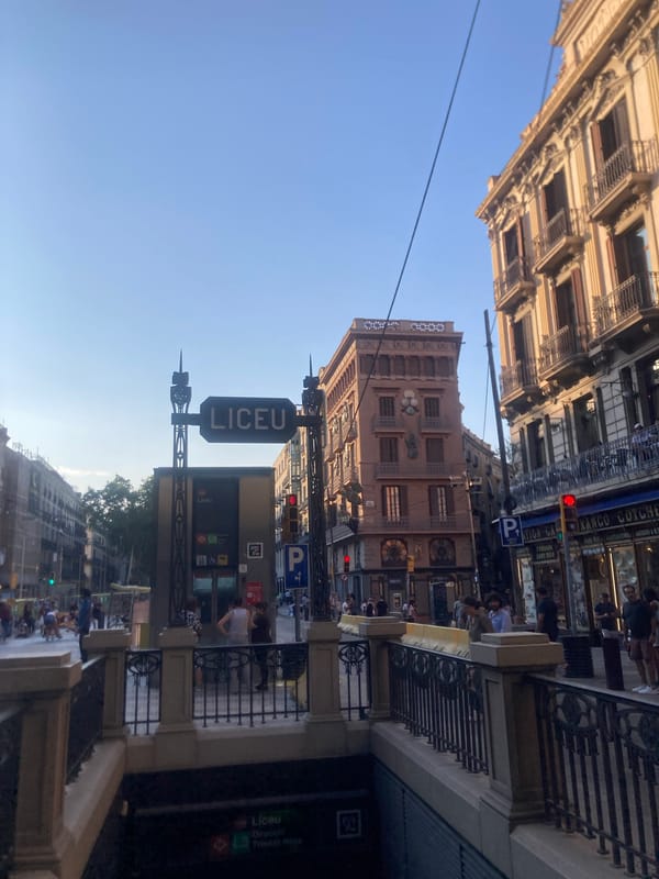 Barcelona street and fountain detail, late afternoon golden hour