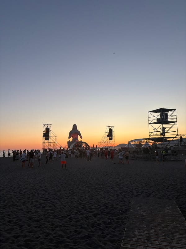 Beach festival in full swing at sunset, Donji Štoj