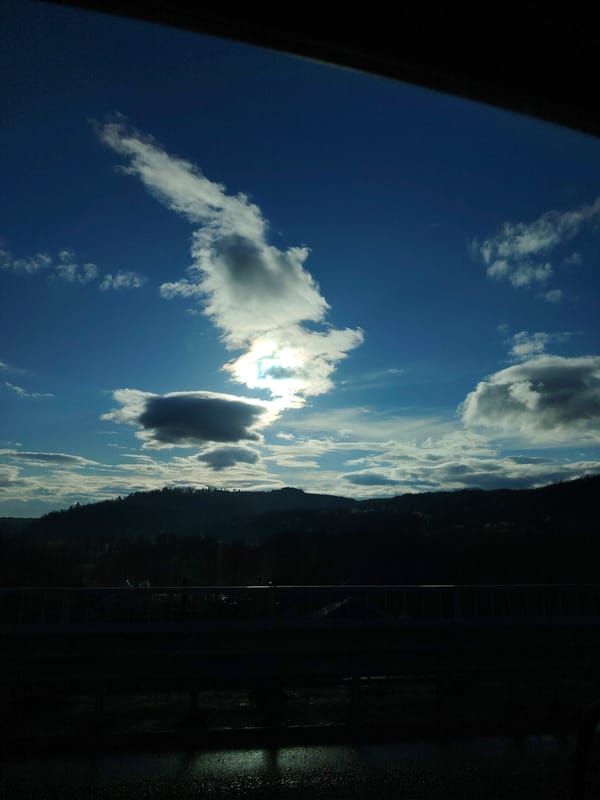 Morning sky view captured from car near Kilifarevo, Bulgaria