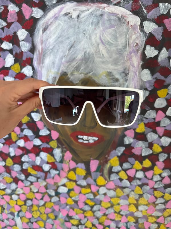 Person plays with gray cat and sunglasses in Ko Samui