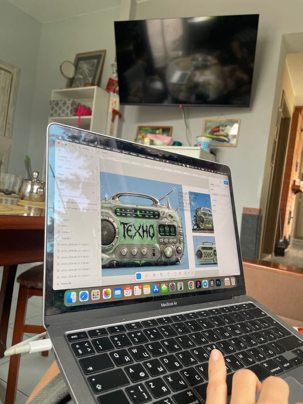 Person works on laptop design projects in Sestroretsk