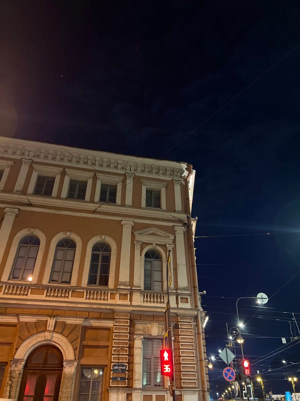 Evening street documentation captures historic Saint Petersburg architecture, cannon