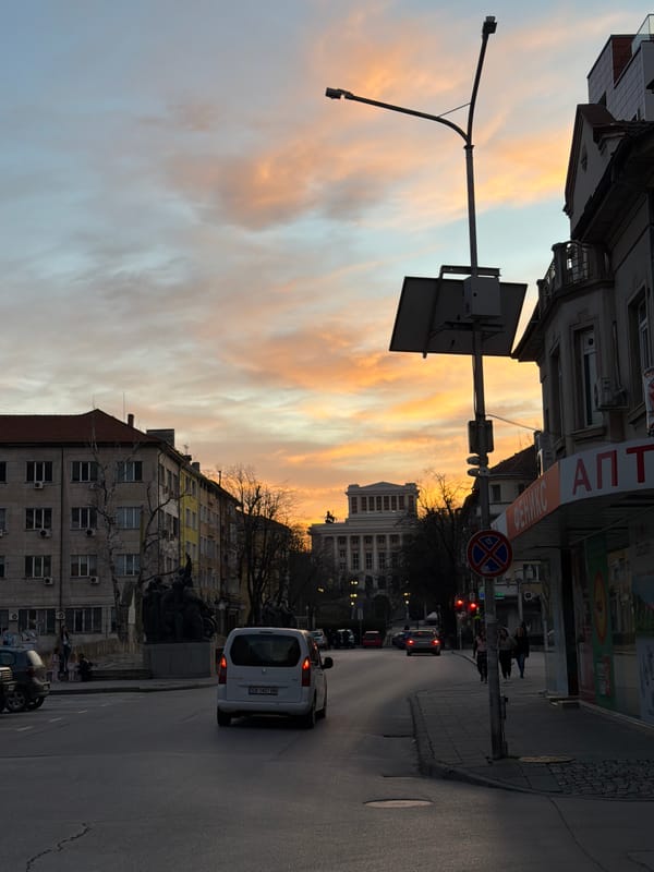 Evening traffic captured in Gabrovo, Bulgaria street scenes