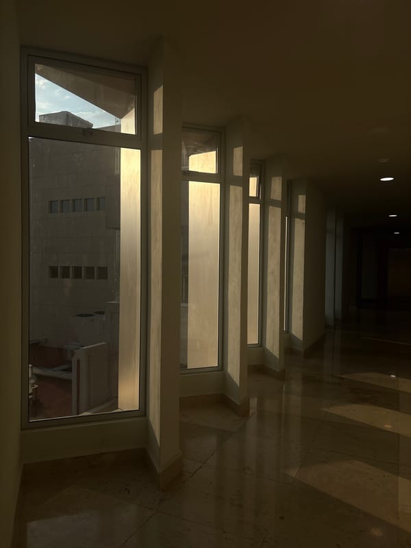 Interior scenes documented in Puebla building over evening hours