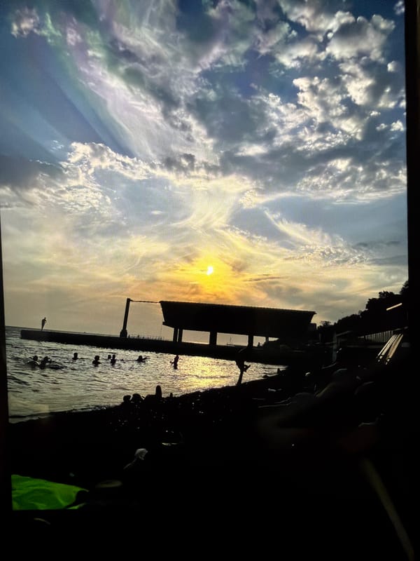 Sunset evening at Tashkent's waterfront promenade and Muborak pavilion