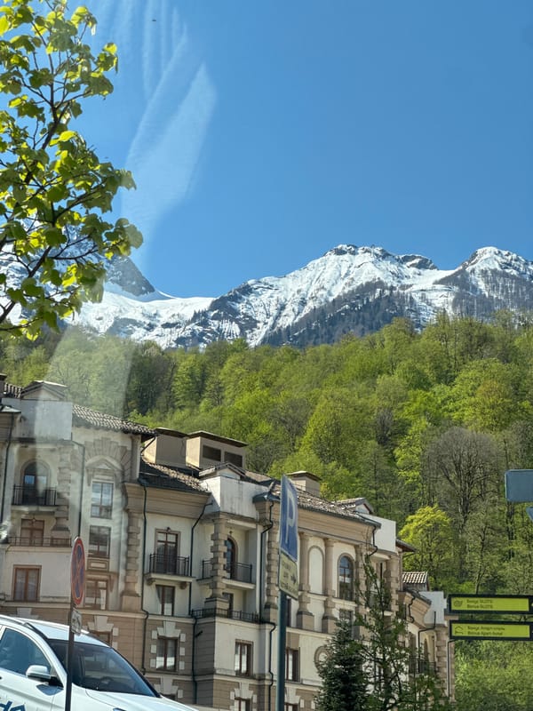 Morning scenes captured in Estosadok showing mountains and architecture