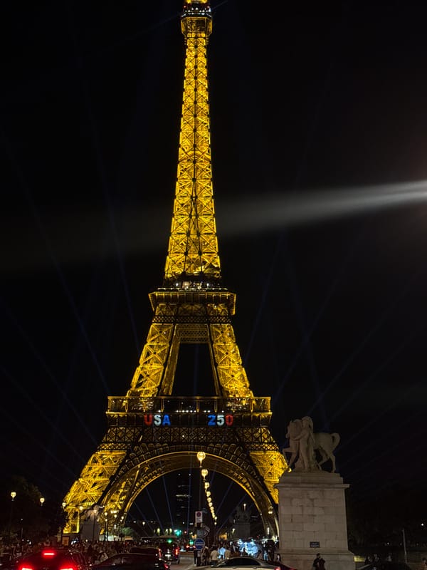 Eiffel Tower marks USA's 250th with a golden light show