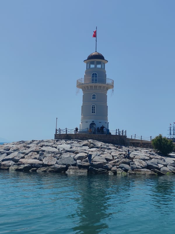 Lighthouse on rocky outcropping documented by witness
