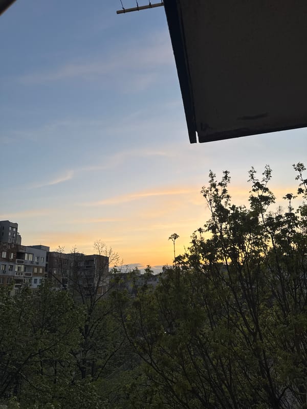 Sunset captured over Plovdiv urban landscape, Bulgaria