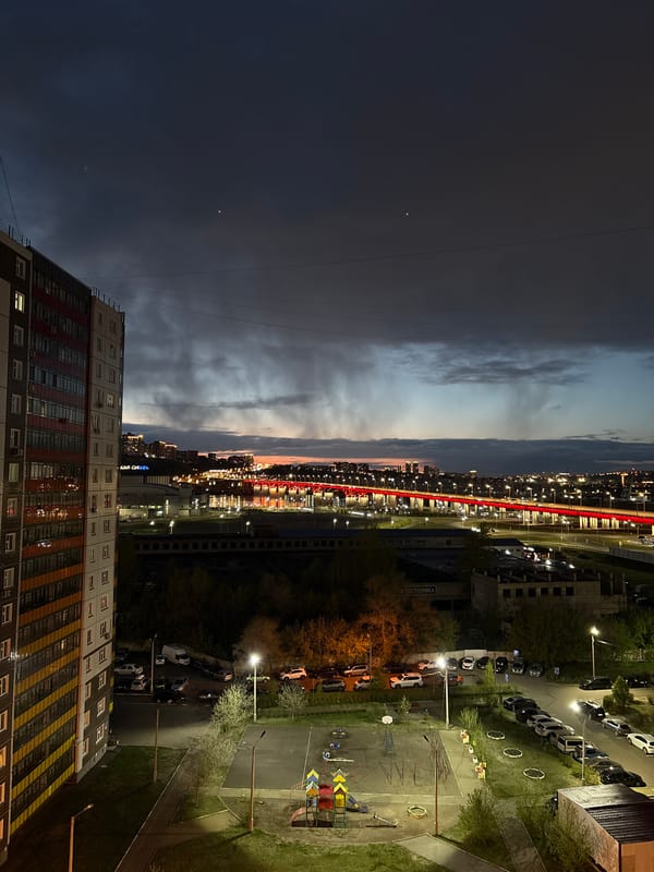 Nighttime urban scene documented in Krasnoyarsk, Russia