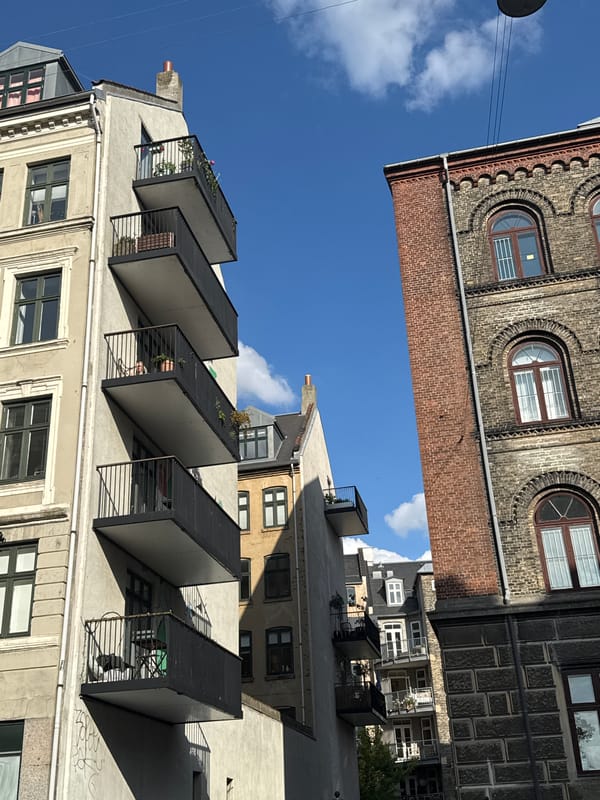 Wine, bikes, and blue buildings on a Copenhagen afternoon