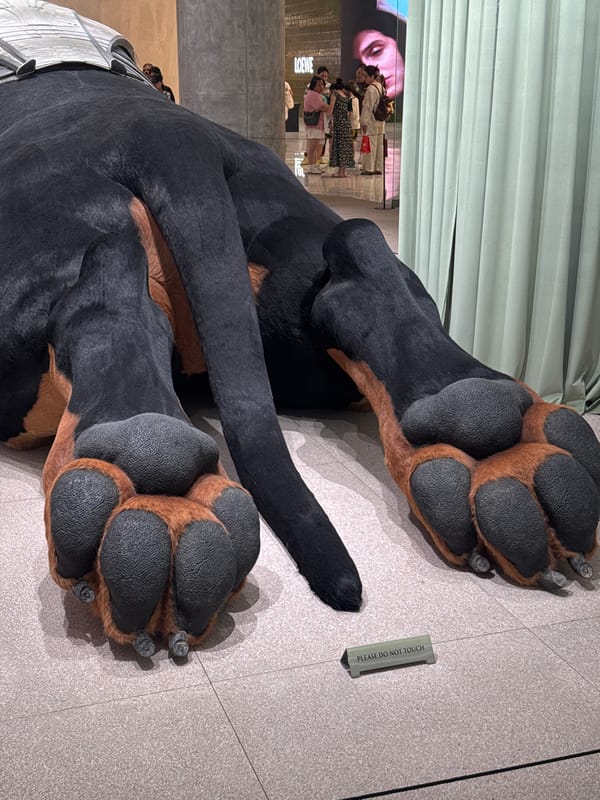 Oversized Doberman sculpture on display in Bangkok
