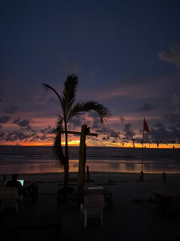 Sunset hour on a Choeng Thale beach, silhouettes and fading light