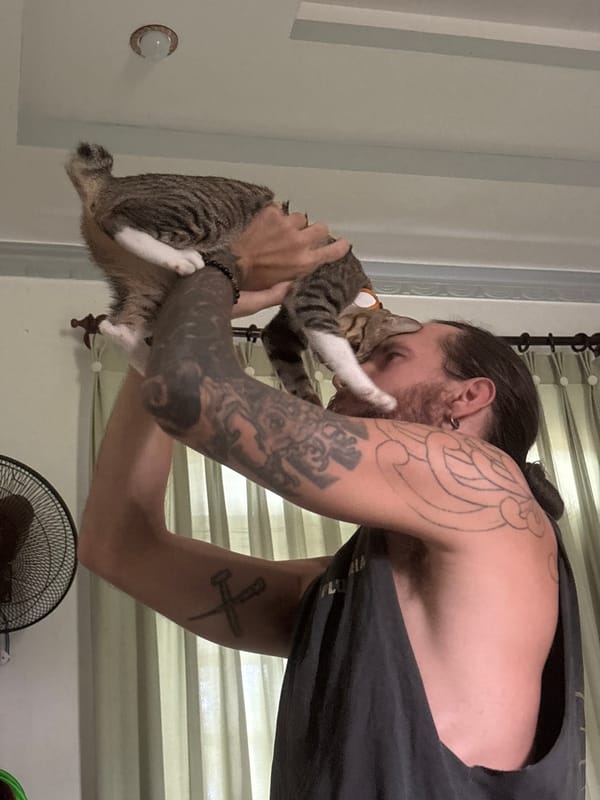 Lazy morning vibes: coffee, a cat, and workout gear in Phu Thuy