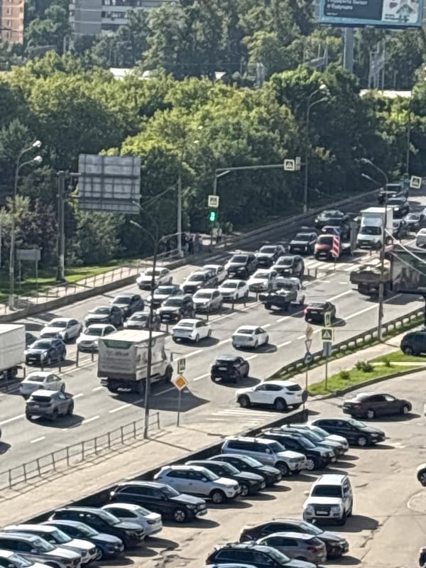 Aerial views of heavy traffic congestion in Pushkino, Russia