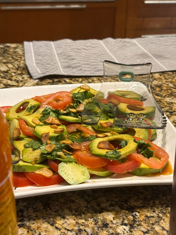 Fresh salad with avocado prepared in Mexican town