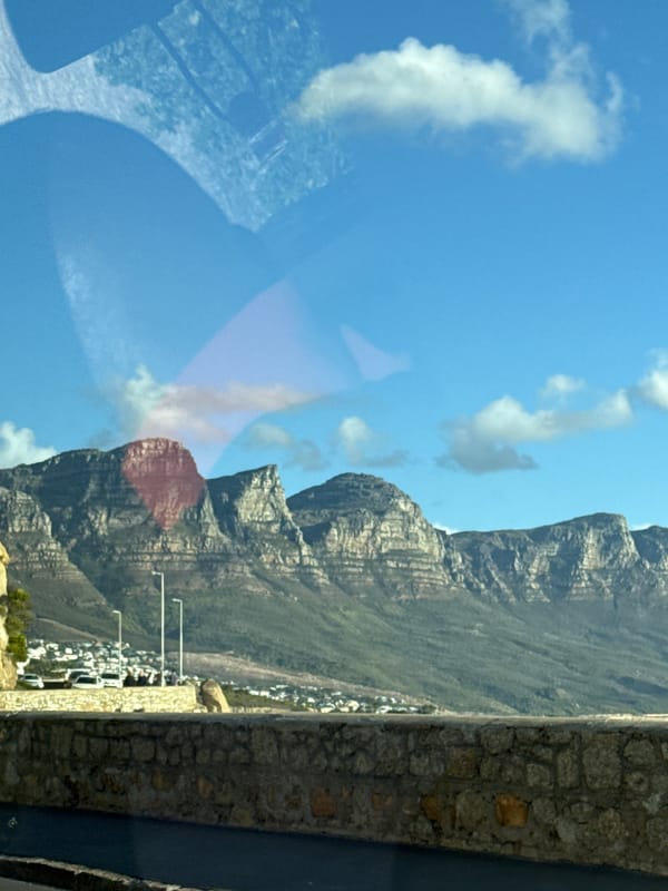 Table Mountain viewed through reflection in Cape Town