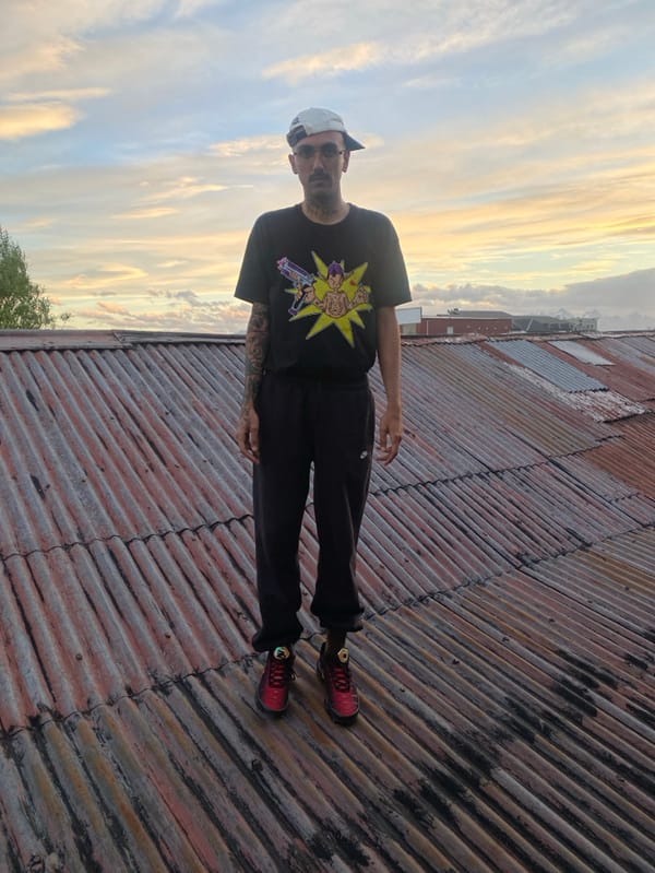 Man documents sunset evening with cat in Ushuaia rooftops