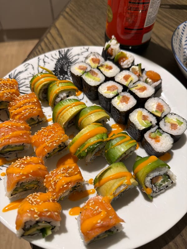 Sushi dinner documented in Strasbourg Friday evening