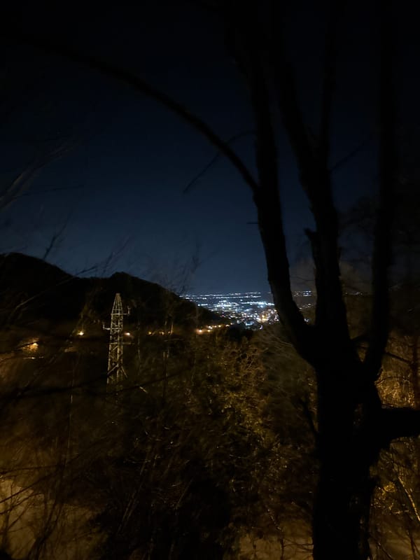 Nighttime elevated views captured of Asenovgrad city and fortress
