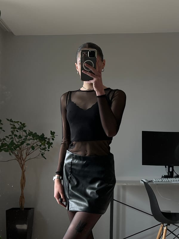 Mirror selfie series in all-black outfit, Ternopil home