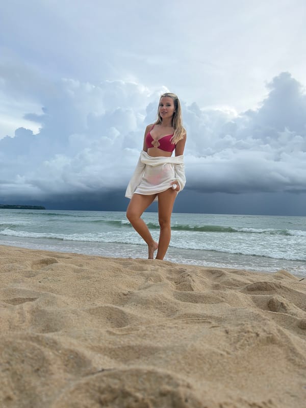 Relaxed beach pose on the shores of Choeng Thale, Thailand